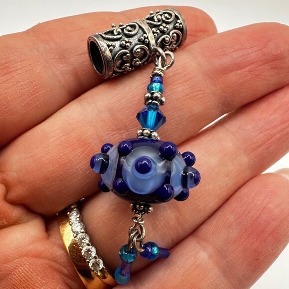 Vintage blue hand-blown glass and sterling silver bracelet, pendant bundle! - Picture 13 of 16